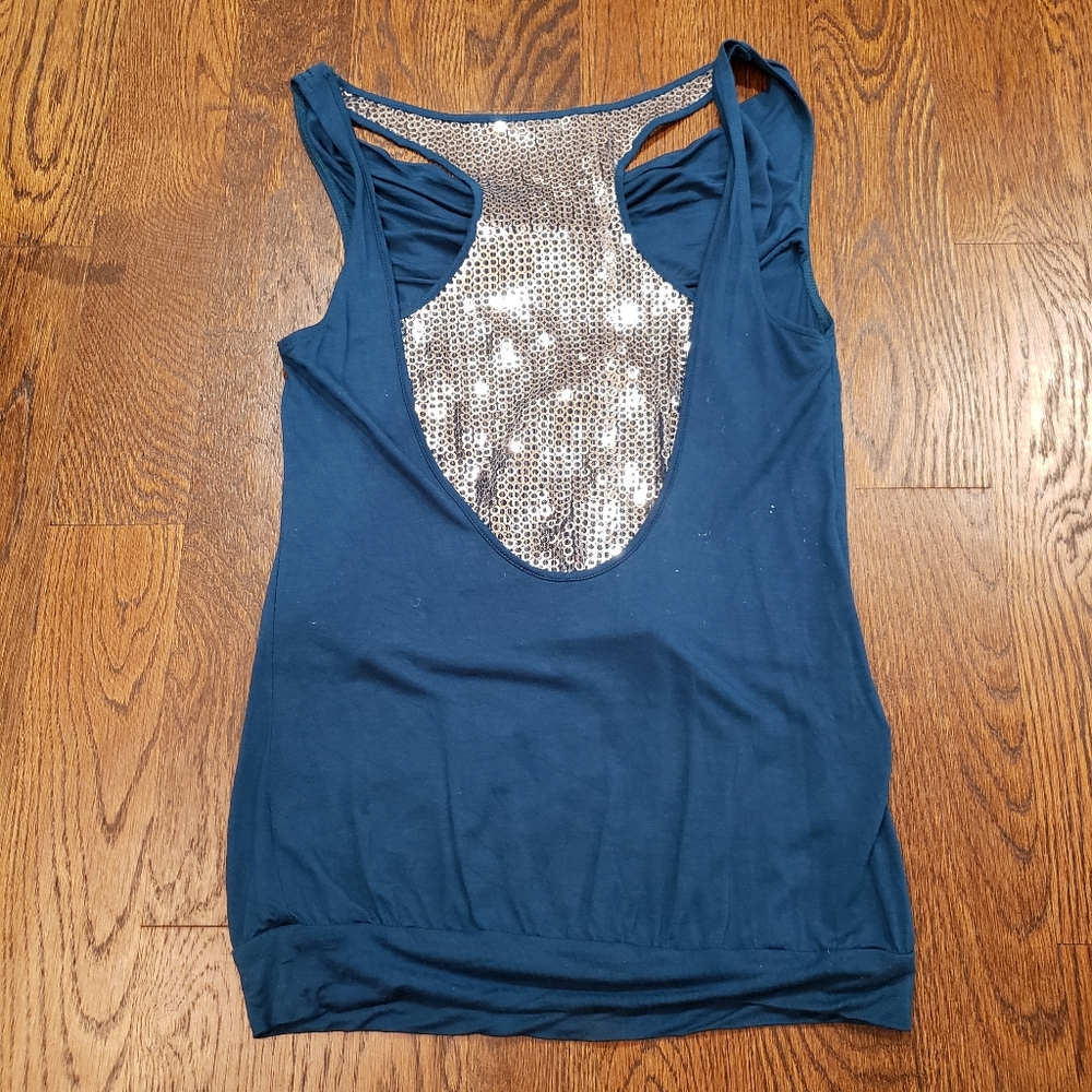 Express sequined racerback top teal size small